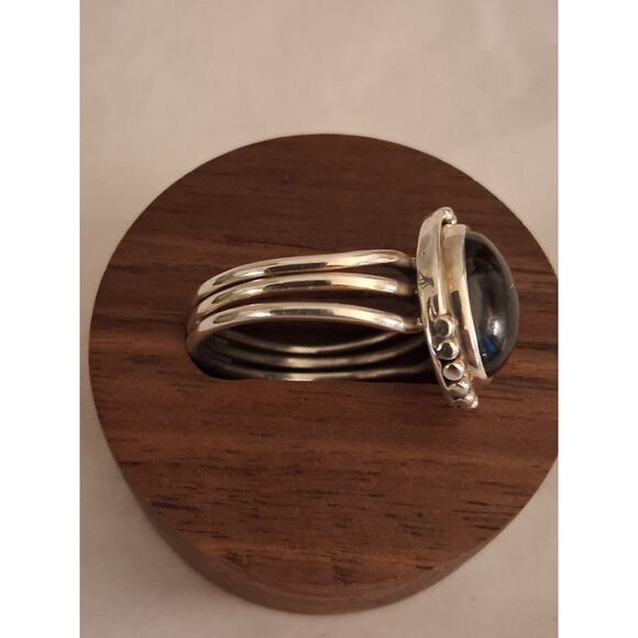 Black Onyx Size 9, Triple Band, 925 Sterling Silver, Vintage Style - Picture 2 of 5